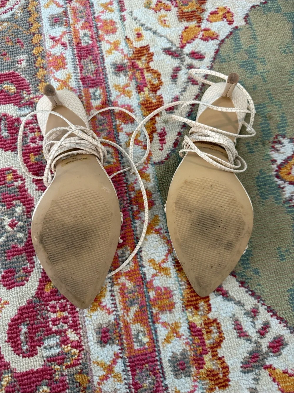 Steve Madden Cream Braided Lace-Up Pointed-Toe Heels
